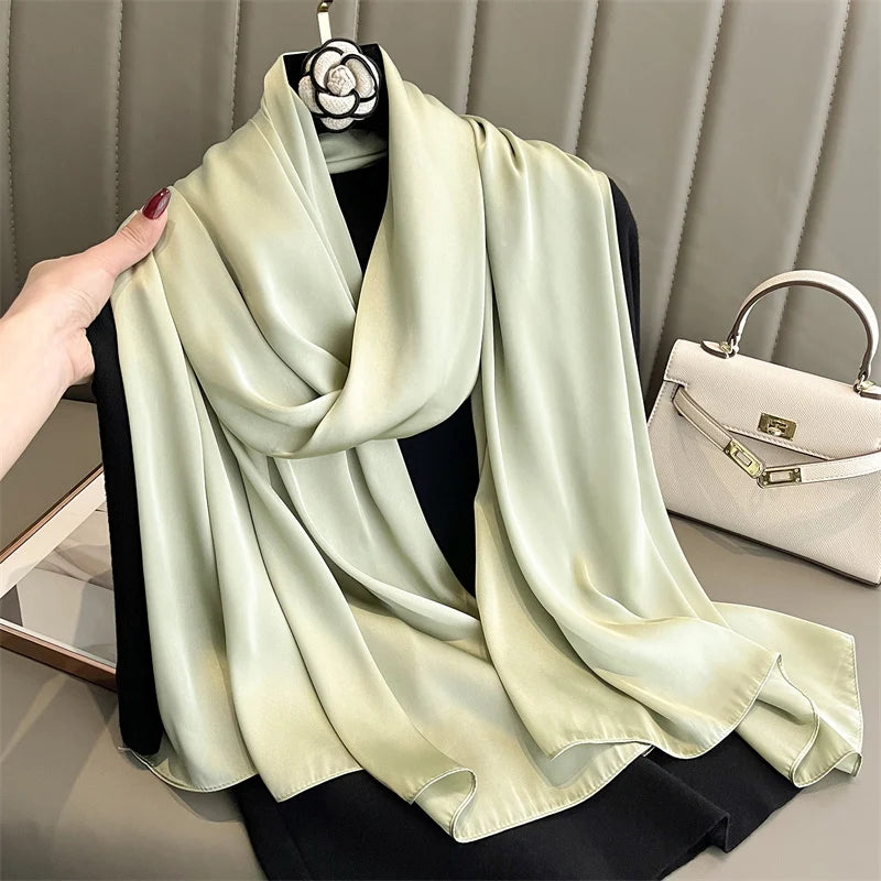 2024 Luxury Brand Silk Scarf for Women Large Shawl Wrap Headband Solid Design Hijab Beach Stoles Female Foulard Echarpe Bandana