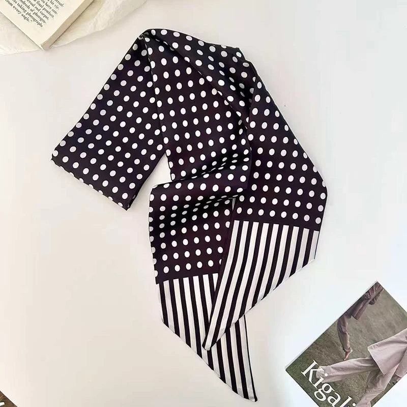Luxury Brand Model Striped Printing Bag Handbag Handle Ribbon Scarf Small Silk Scarf Women Hair Band Neck Scarves Neckerchief