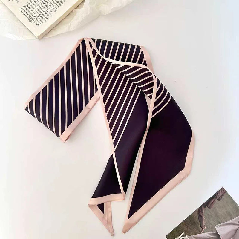 Luxury Brand Model Striped Printing Bag Handbag Handle Ribbon Scarf Small Silk Scarf Women Hair Band Neck Scarves Neckerchief