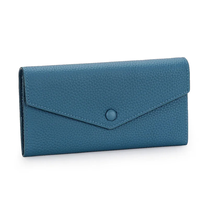Ladies Genuine Leather Long Wallet Women's Large Capacity Clutch Wallet Envelope Multifunctional Mobile Phone Wallet Purse