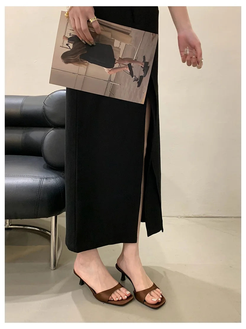 2026 Fashion Sexy Thin High Heels Slides Women Open Toe Pumps Slip Sandal Female Slippers Mule Patent Leather Outdoor Flip Flops