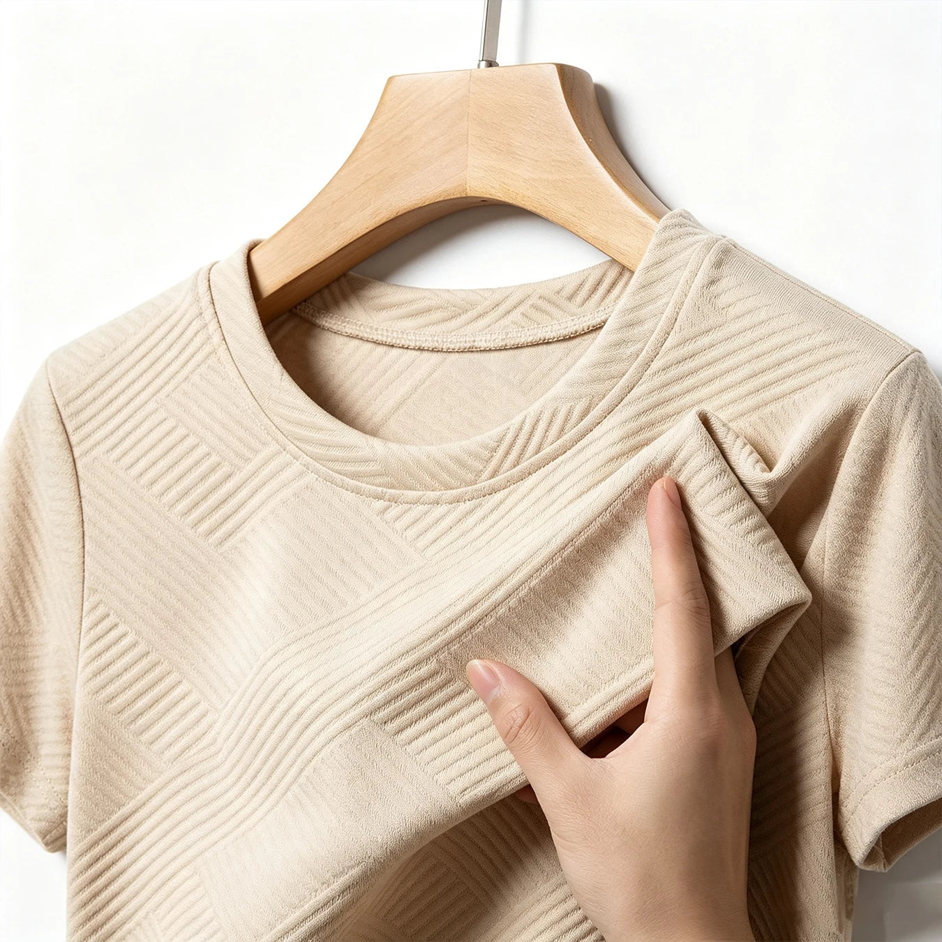 Men's Crew Neck Short Sleeve T-Shirt Diamond Jacquard Textured Breathable Solid Color Casual Summer Basic Tops
