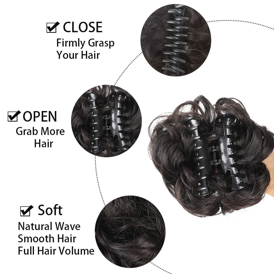 Synthetic messy hair clip bun short curly hair clip in a woman's ponytail hair extension bun wig