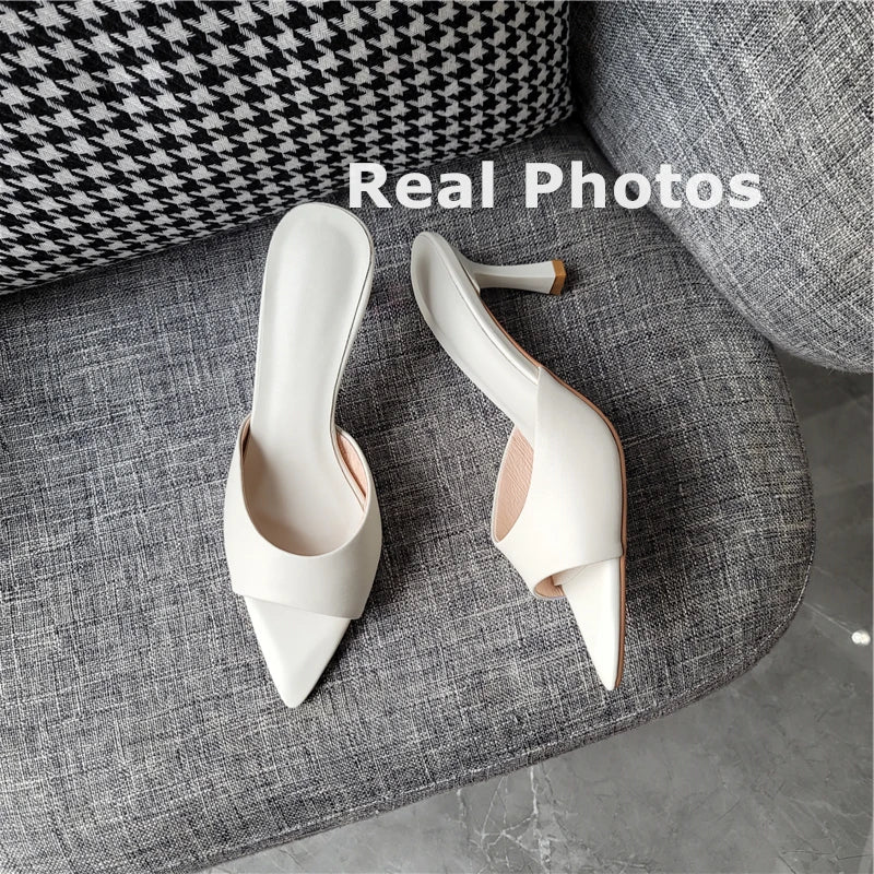 FEDONAS Ins Big Size Women Genuine Leather High Heels Sandals Sexy Pointed Toe Party Wedding Summer Shoes Prom Pumps