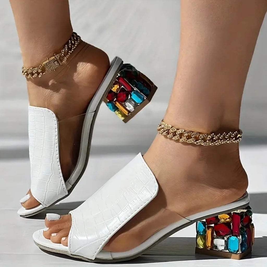 Women Crystal Sandals 2026 New Spring Summer Open Toe Sandals Square Heels Beach Fashion Sandals Women Sandalias De Mujer