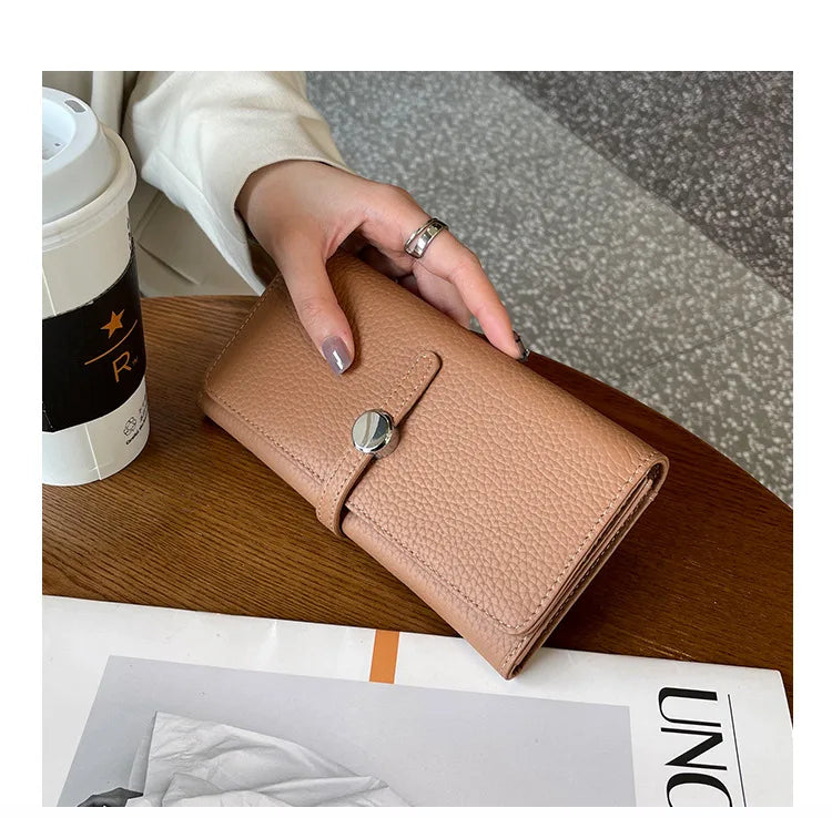 Genuine Leather Wallet Women Long Clutch Fashion Luxury Brand Ladies Purses Card Holder Zipper Coin Pocket High Quality Billfold