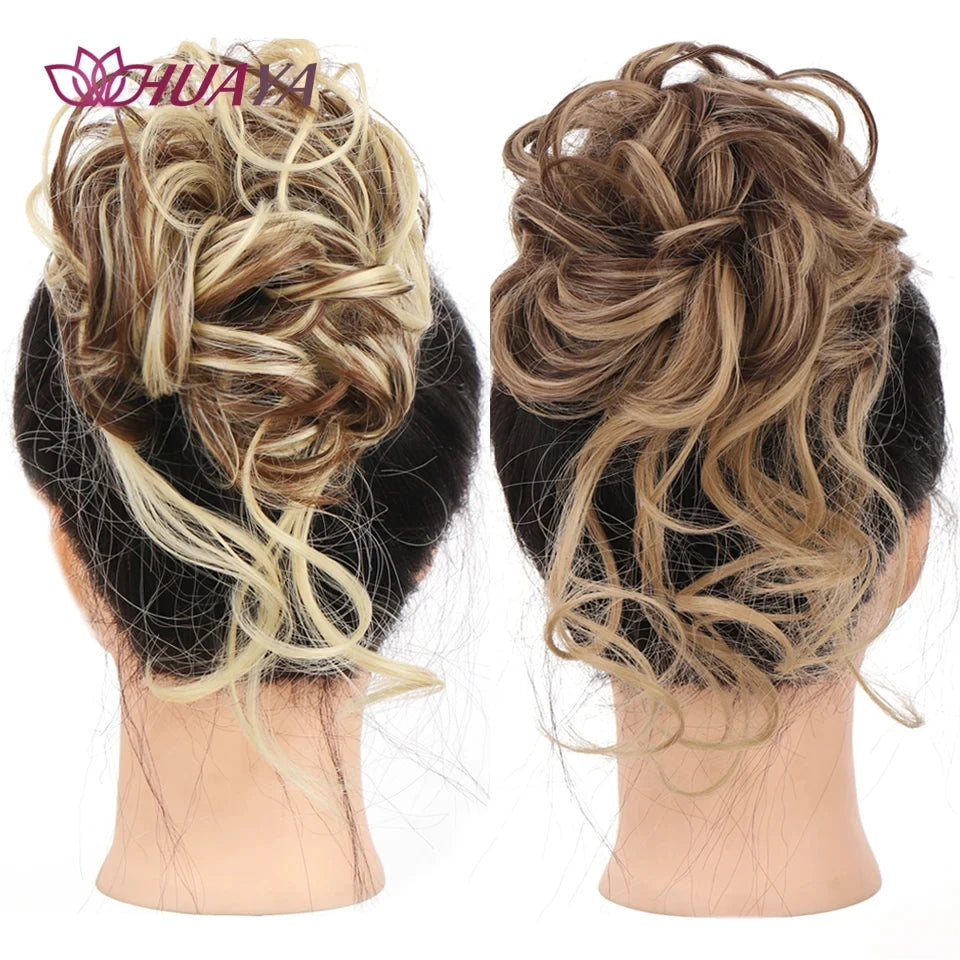 HUAYA Synthetic Messy Curly Claw Hair Bun Chignon Hair Extensions Scrunchy Fake False Hair With Tail for Women Hairpieces