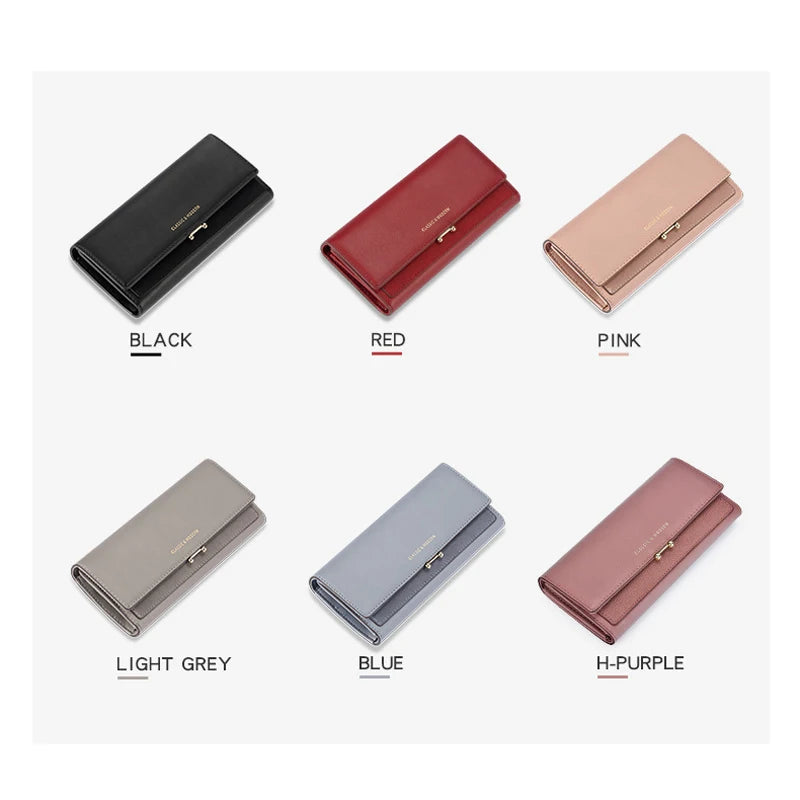 Women Pu Leather Long Wallet Trendy Classic Envelope Clutch Large Capacity Card Holder Cash Phone Purse High Quality