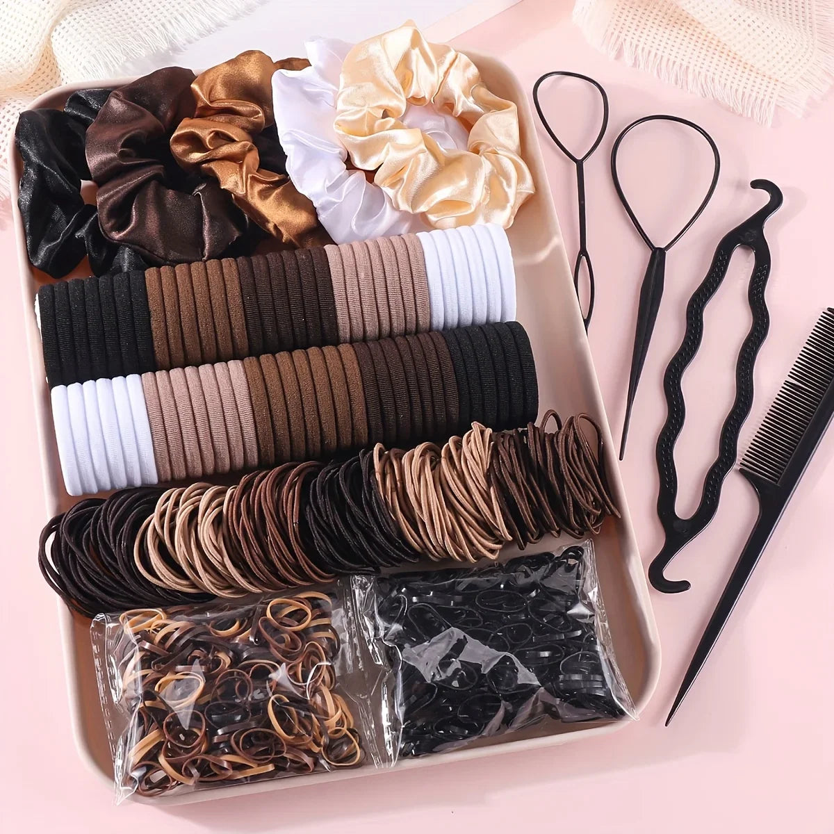 Women Dark Hair Accessories Set Elastic Seamless Ponytail Scrunchies Small Rubber Bands Fashion Hair Ties Headbands