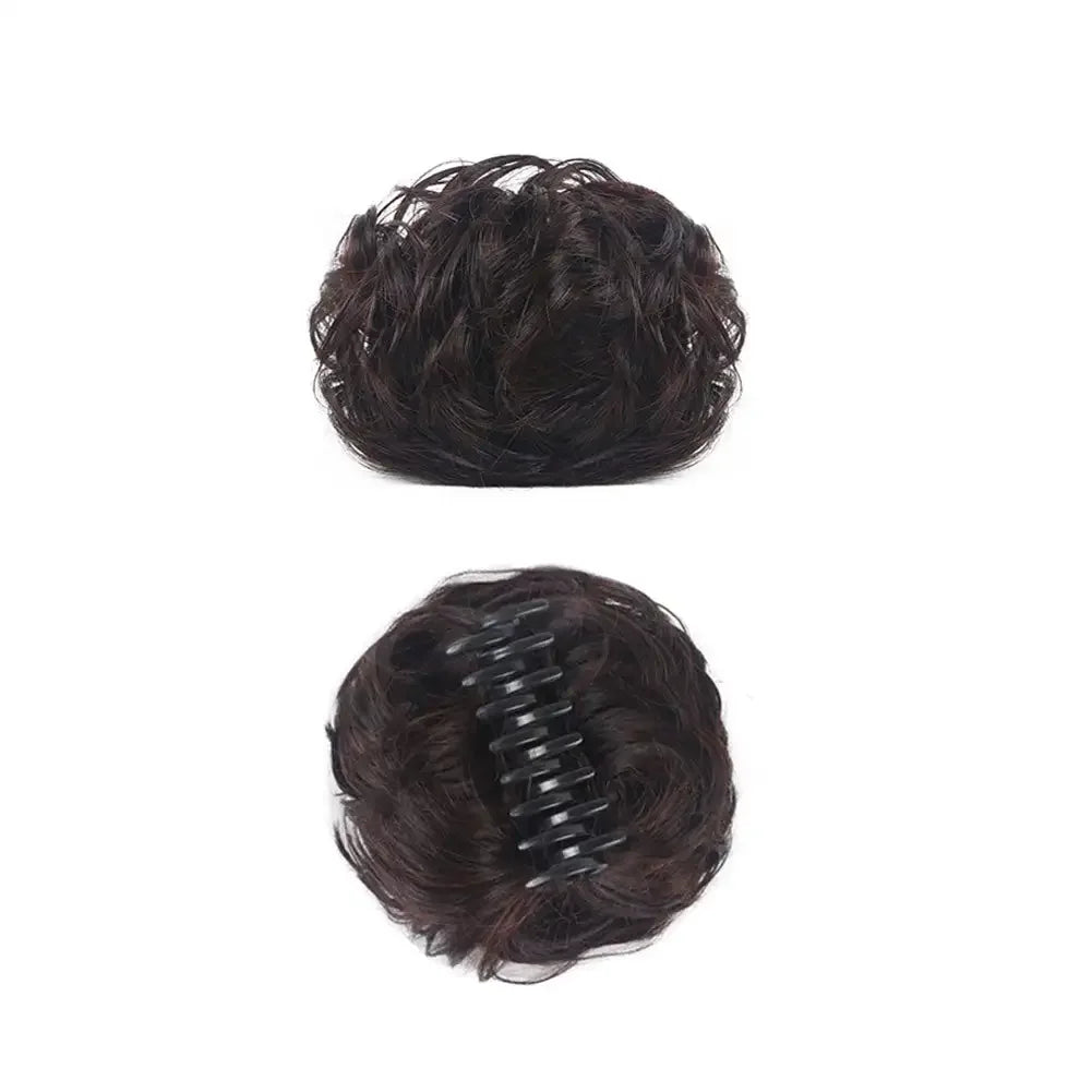 Girls Curly Scrunchie Chignon Band Brown Black Synthetic Hair Ring Wrap On Messy Bun Ponytails Straight Hair Tie