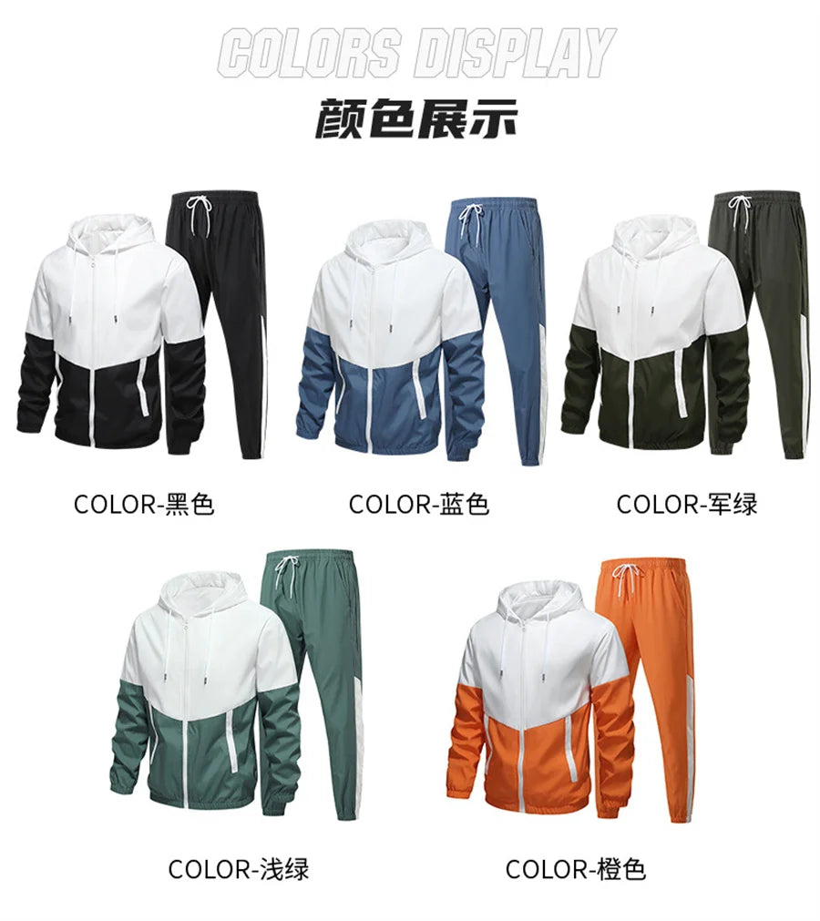 2026 Casual Joggers Patchwork Men Tracksuit Spring Autumn Hooded Zipper Jackets and Sweatpants 2 Pieces Suits Male Sportswear