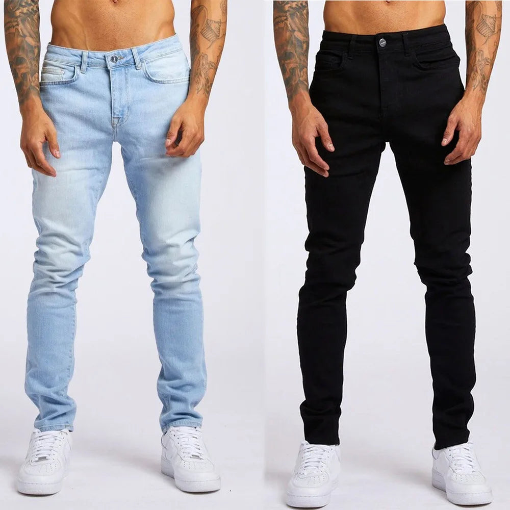 New Stretch Men's Jeans Washed Motorcycle Trousers Vintage Man Cowboy Pants Punk Loose Straight Retro Baggy Designer Casual Goth