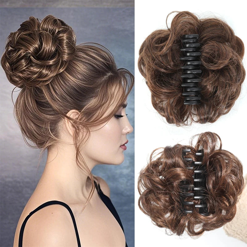 Synthetic Messy Bun Claw Clip Hair Hairpieces 6 Inch Curly Wavy Chignon Hair Extensions Messy Updo Hair Accessories For Women