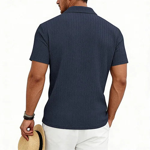 European and American Men's Casual Jacquard Shirt Men's Summer Solid Color Lapel Breathable Men's Short-Sleeved Shirt Top