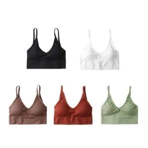 5-Piece Set of Sports Seamless Bras, Comfortable Wire-Free Bras, V-Neck Bandeau Spaghetti Strap Bras, Push-Up Bras / Underwear /