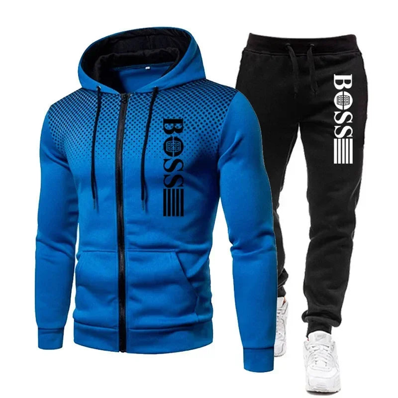 Two-piece Set of Warm Sportswear for Autumn and Winter, 2026New Style Fashionable Men's Zipper Hoodie + Casual Pants Set