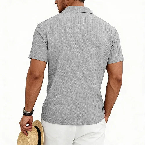 European and American Men's Casual Jacquard Shirt Men's Summer Solid Color Lapel Breathable Men's Short-Sleeved Shirt Top