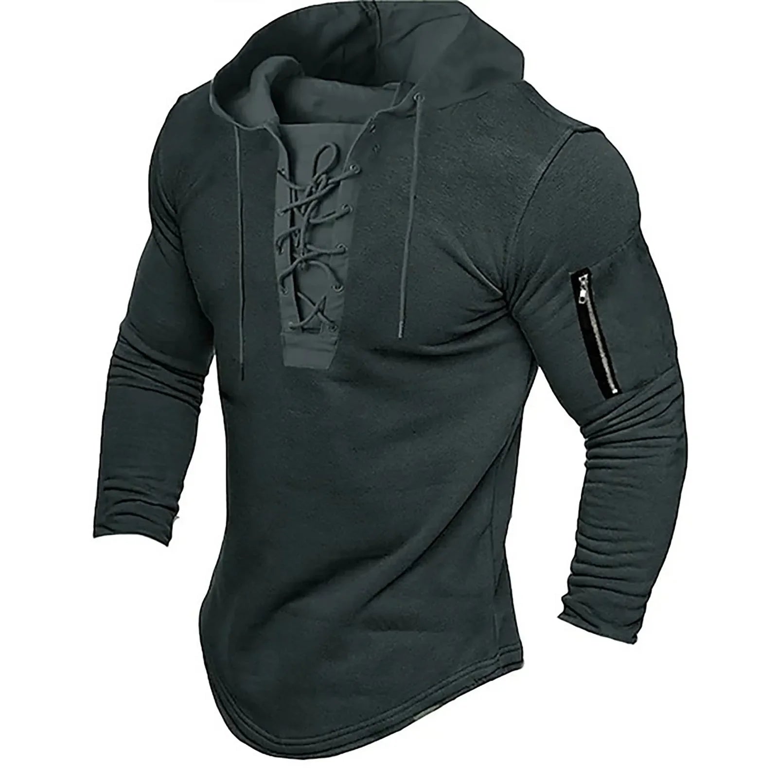 Men Pullover Hooded Sweatshirt Solid Color Lace Up Sports Casual Hoodies Spring Autumn Clothing American Retro Mens Sweatshirt
