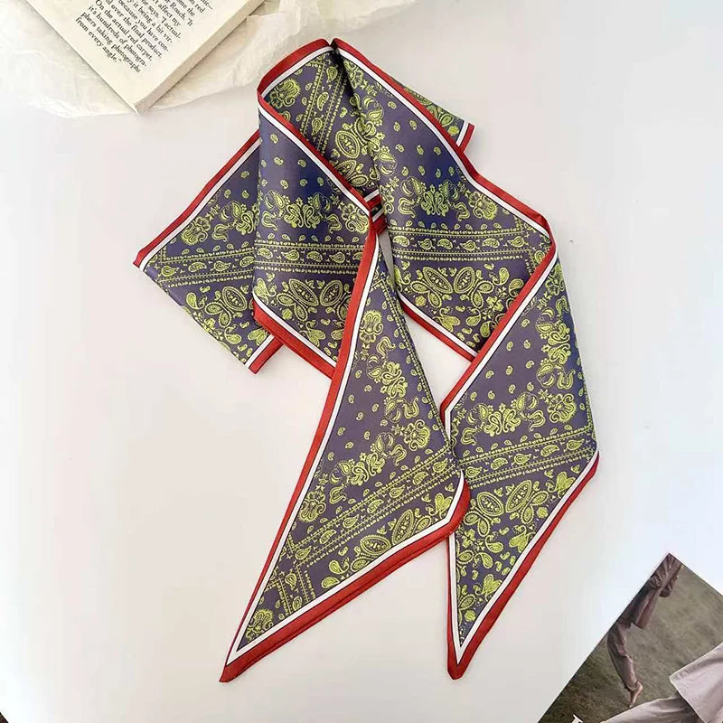 Luxury Brand Model Striped Printing Bag Handbag Handle Ribbon Scarf Small Silk Scarf Women Hair Band Neck Scarves Neckerchief