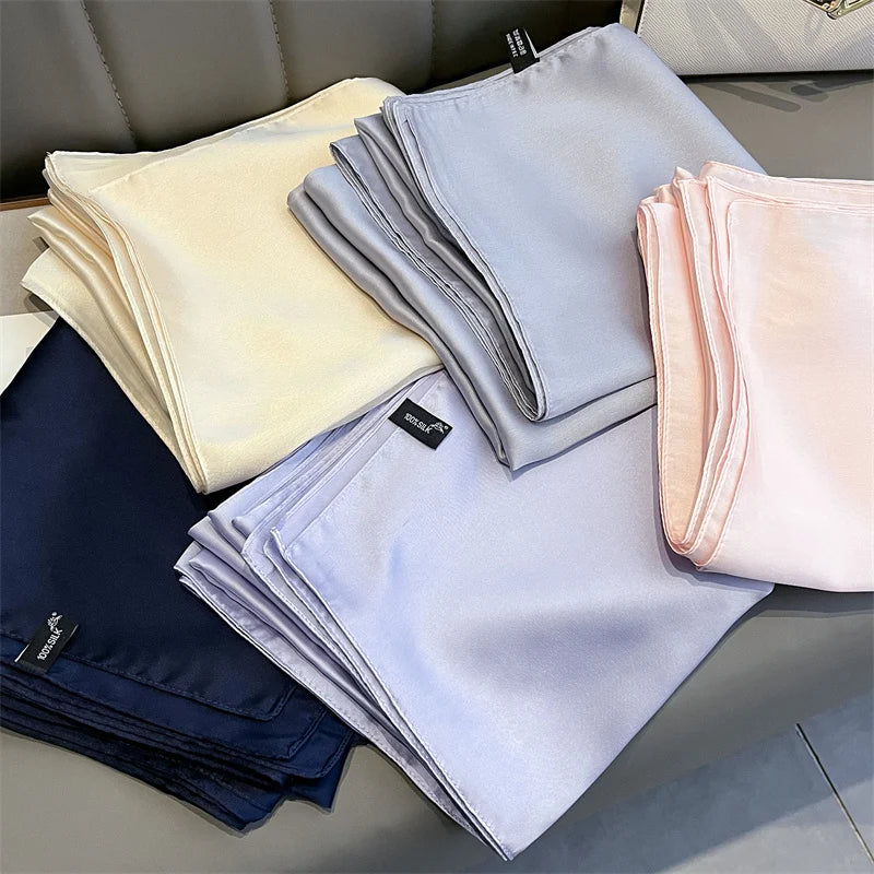 2024 Luxury Brand Silk Scarf for Women Large Shawl Wrap Headband Solid Design Hijab Beach Stoles Female Foulard Echarpe Bandana