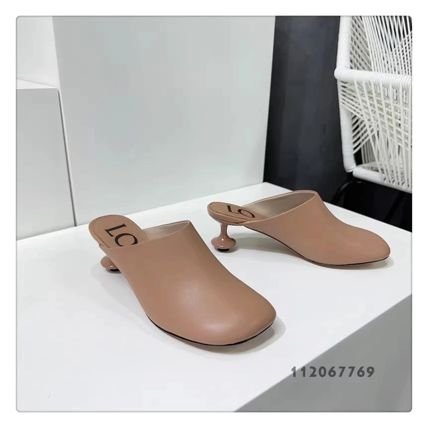White Sheepskin Square Head Women's Slipper Baotou Textured Elegant Commuter Casual Simple Sense of Classic Wine Glass Heels New