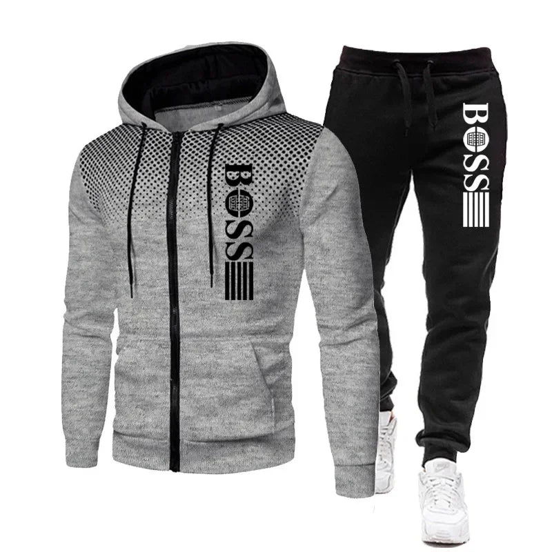 Two-piece Set of Warm Sportswear for Autumn and Winter, 2026New Style Fashionable Men's Zipper Hoodie + Casual Pants Set