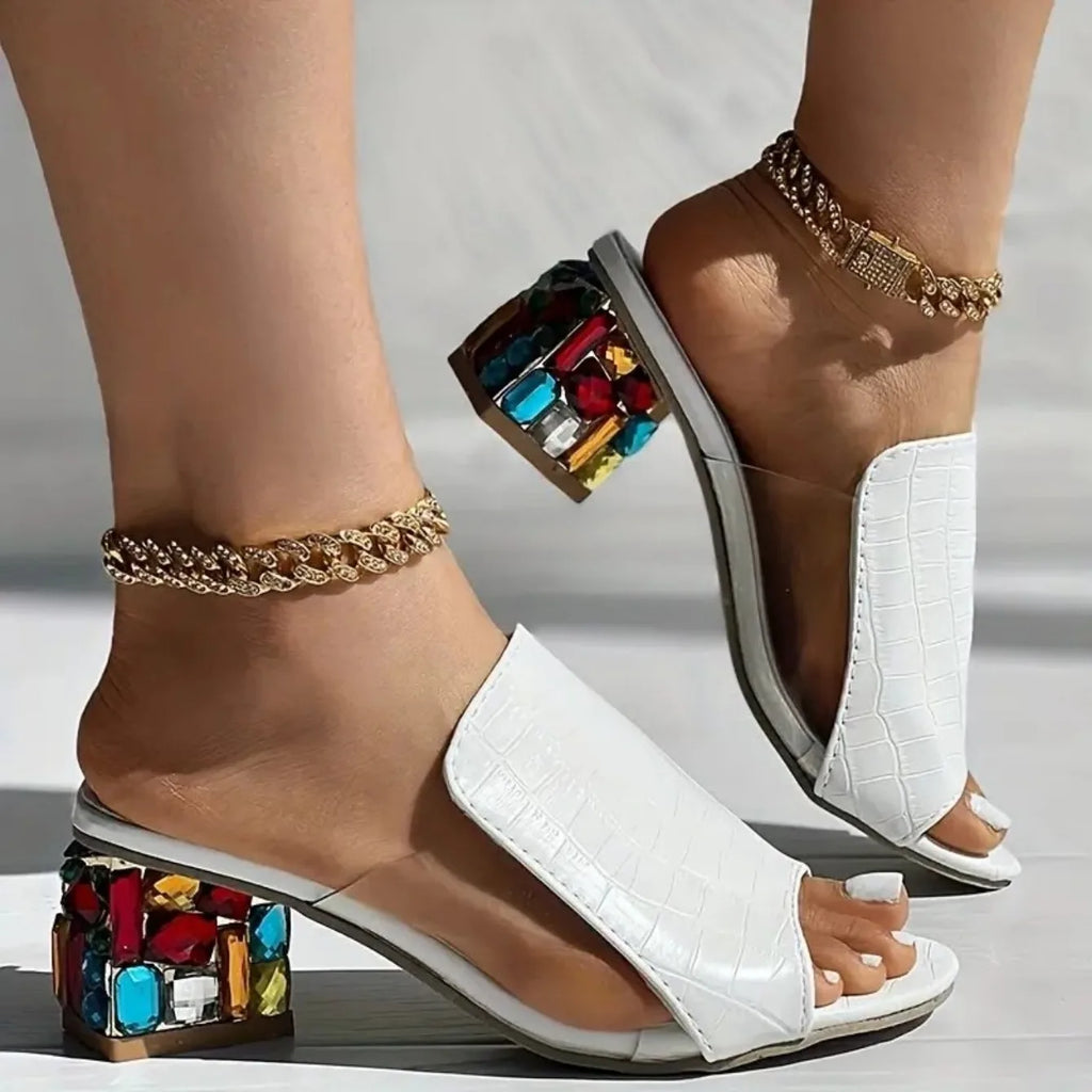 Women Crystal Sandals 2026 New Spring Summer Open Toe Sandals Square Heels Beach Fashion Sandals Women Sandalias De Mujer