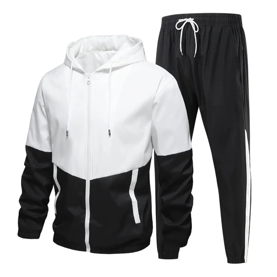 2026 Casual Joggers Patchwork Men Tracksuit Spring Autumn Hooded Zipper Jackets and Sweatpants 2 Pieces Suits Male Sportswear
