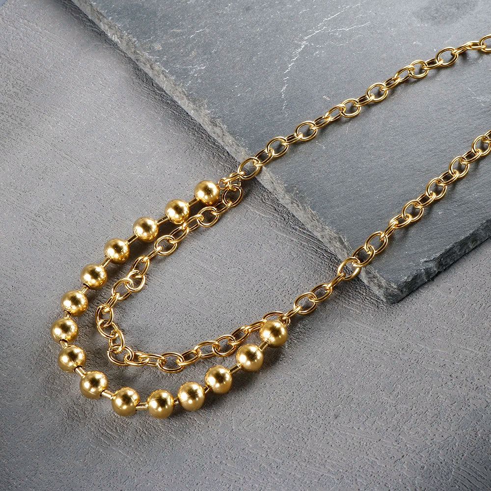Stainless steel creative ball chain necklace for women, minimalist jewelry design with small round beads, by Hotfashionitems.