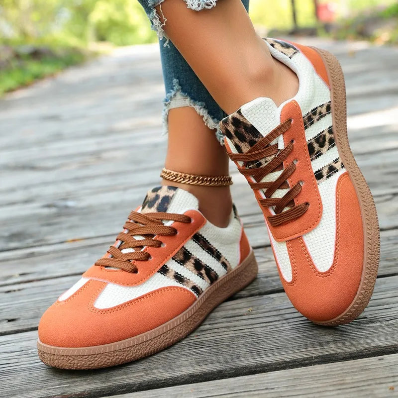 Women Sneakers 2026 New Fashion Leopard Striped Designer Shoes Lace Up Soft Soled Loafers Casual Comfortable Female Sneakers