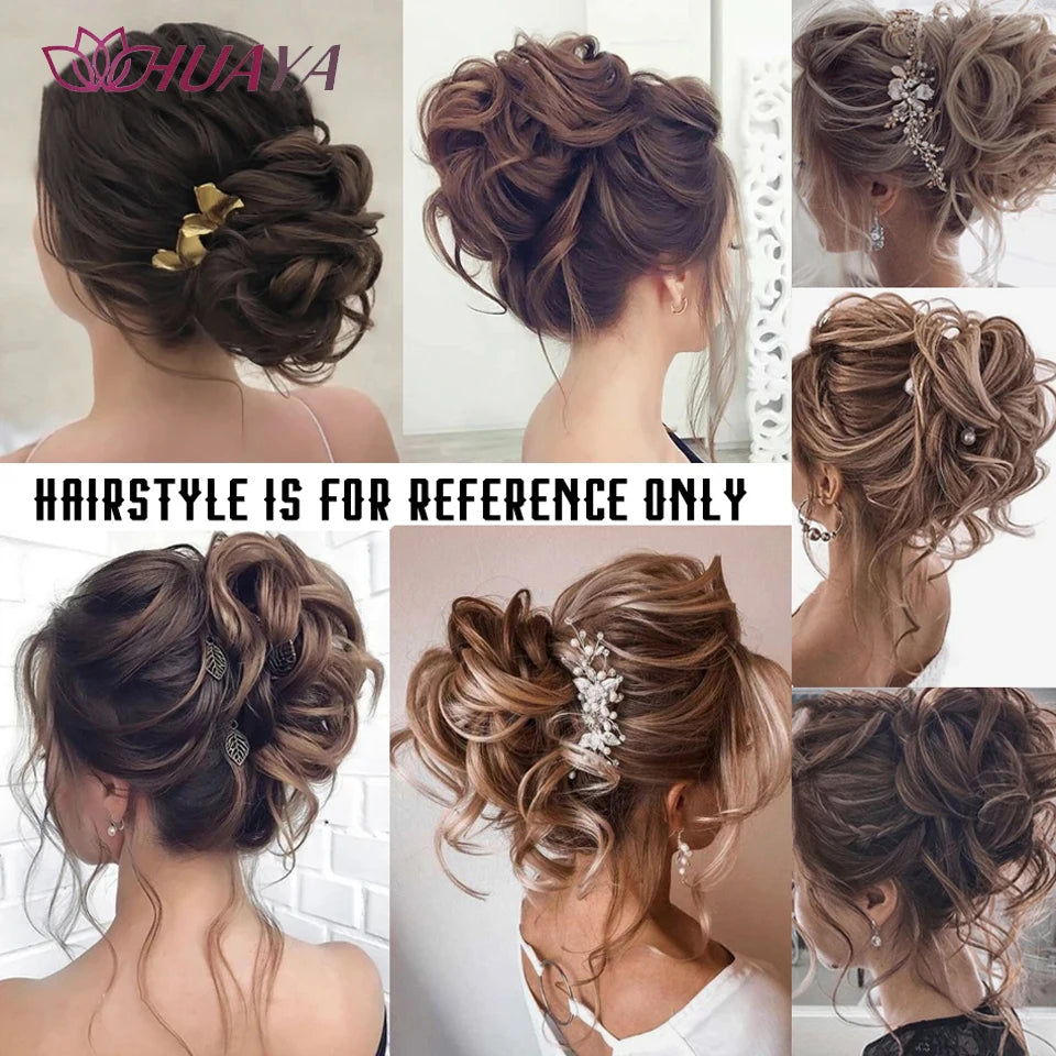 HUAYA Synthetic Messy Curly Claw Hair Bun Chignon Hair Extensions Scrunchy Fake False Hair With Tail for Women Hairpieces