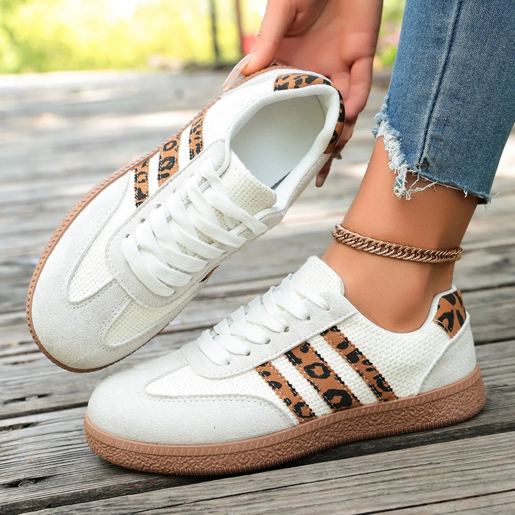Women Sneakers 2026 New Fashion Leopard Striped Designer Shoes Lace Up Soft Soled Loafers Casual Comfortable Female Sneakers