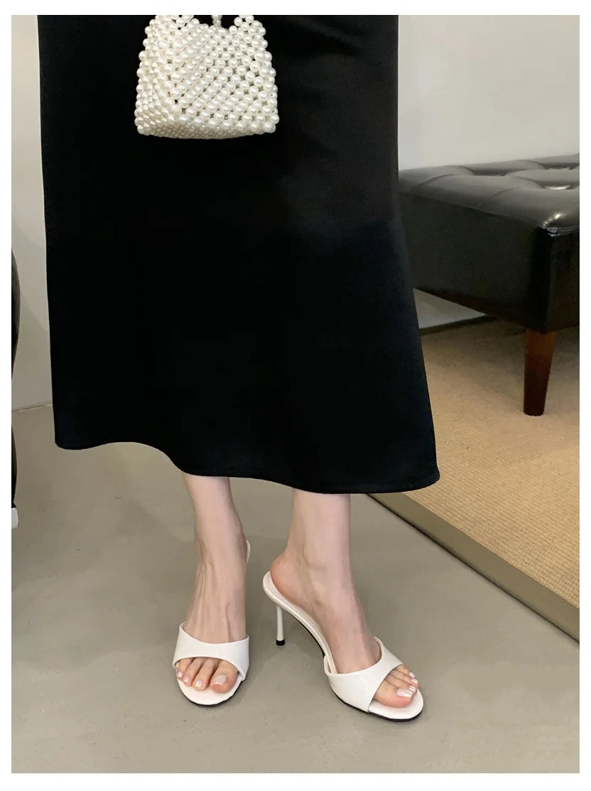 2026 Fashion Sexy Thin High Heels Slides Women Open Toe Pumps Slip Sandal Female Slippers Mule Patent Leather Outdoor Flip Flops