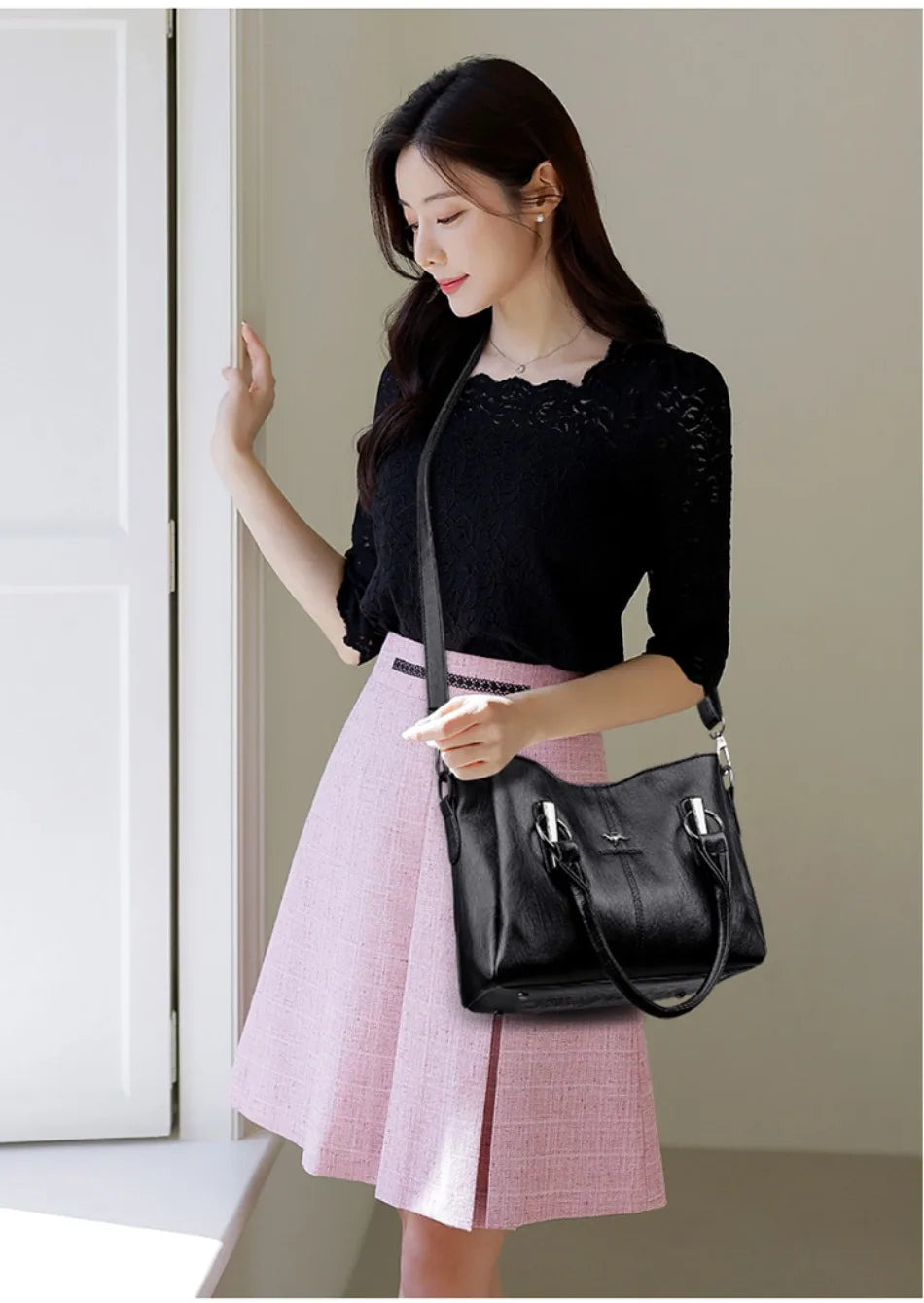 Genuine 3 Layers High Quality Soft Leather Ladies Shoulder Crossbody Bags for Women Luxury Handbags Women Bags Designer