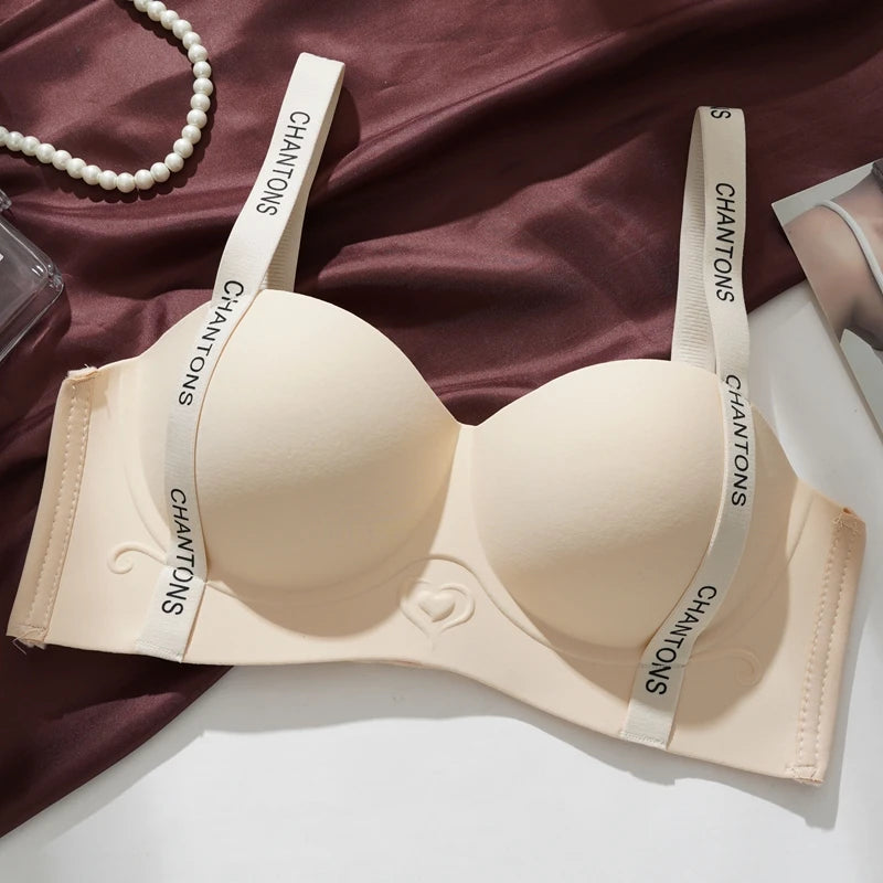 Seamless Underwear Women's Small Breasts Push Up And Without Wire Rings To Shrink Side Breasts Letter Strap Bra