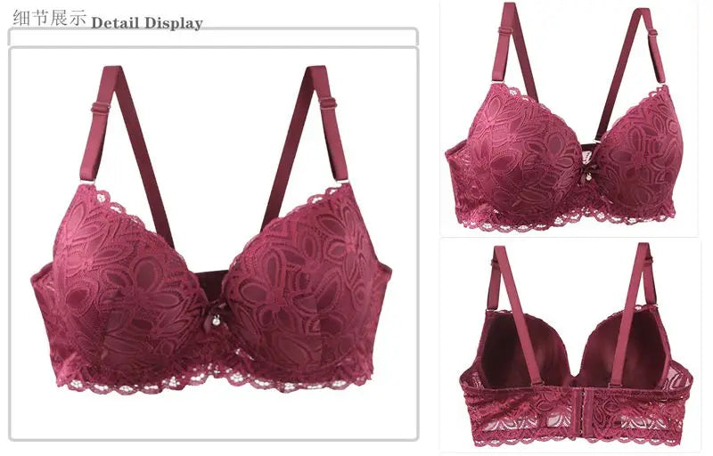 New Sexy Floral Lace Kint Underwire Push Up Bras Padded Bow Thin Mold CDE Cup Underwear For Women Plus Size Breathable Lingerie