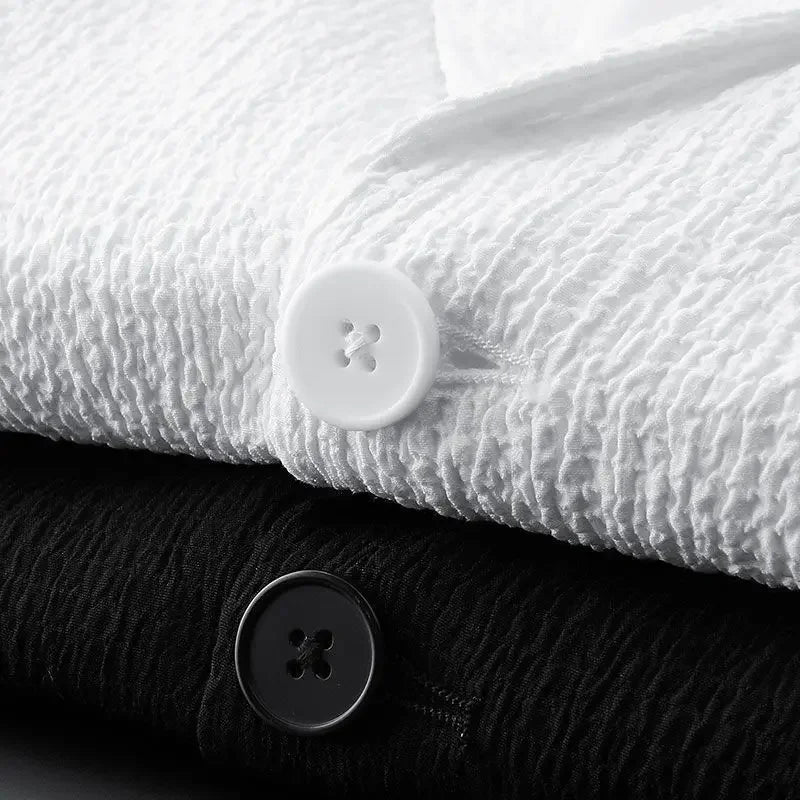 Spring Summer Fashion Suit Men Blazer Pants Stripe Pleats Long Sleeve Turndown Collar Jacket Drawstring Trousers for Wedding