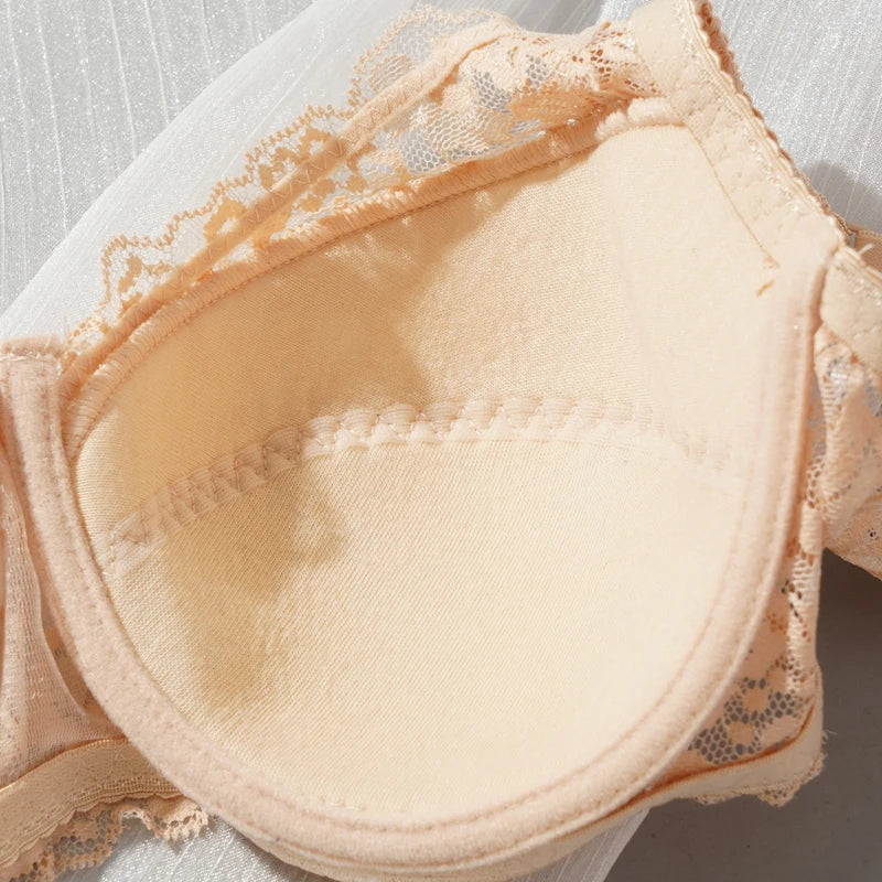 Sexy Push Up Lace Bras Women Thin Cotton Lined Underwire 38-44 C/D Cup Breathable Bralette Hollow Out Floral Underwear Plus Size