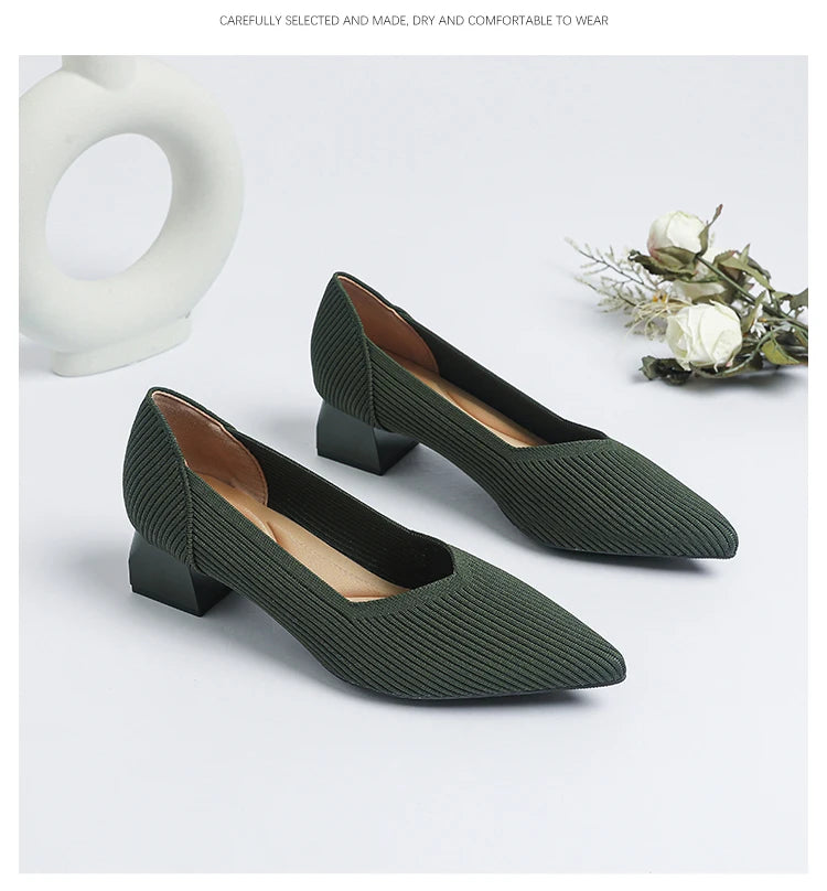 2026 New Women's High Heels Large 42/43 Fashion Pointed Anti slip Rubber Bottom Knitted Breathable Shoes
