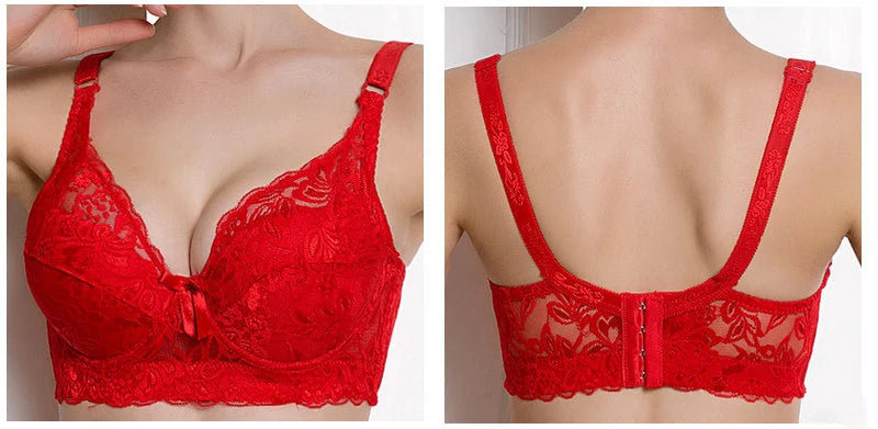 Women Push Up Black Lingerei Sexy Bra Underwire Thin Cotton Padded Lace Sheer Minimizer Bra Big Bust 80-115 B C D Cup Bra C3306