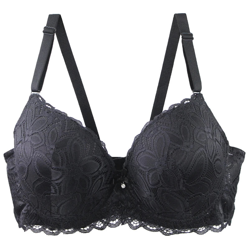 New Sexy Floral Lace Kint Underwire Push Up Bras Padded Bow Thin Mold CDE Cup Underwear For Women Plus Size Breathable Lingerie