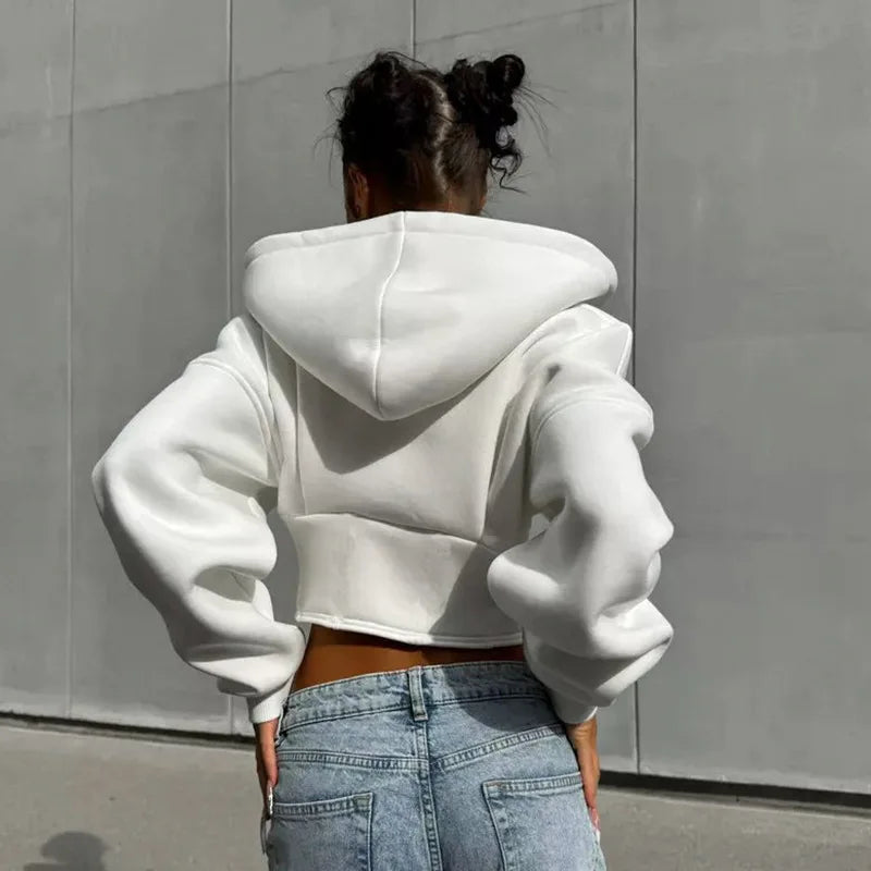 Crop Zip Up Jackets Hoodie Tops Y2K Streetswear 2024 Women Winter Clothes Sexy Fashion Sweatshirts Cropped Coat Jackets Tops