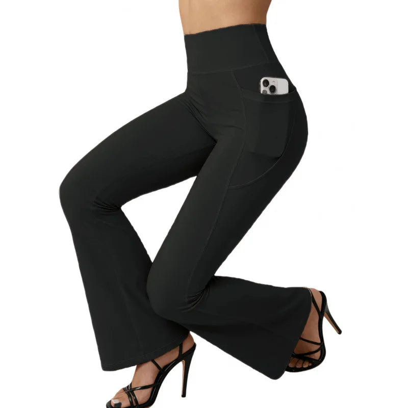 Neutral Pocket Flare Yoga Pants 2026 Spring Season High Waist Trousers for Women Bottoms Other Material 100%