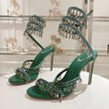 Summer High Heels Sandals Women Rhinestone String Bead Ankle Snake Twine Around Wedding Shoes Lady Gladiator Sandals Woman