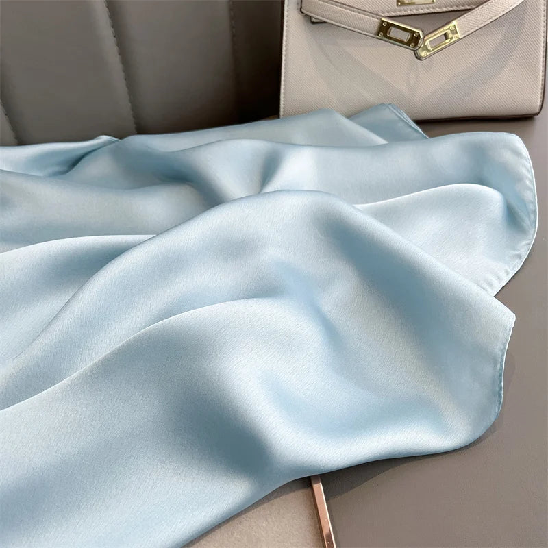 2024 Luxury Brand Silk Scarf for Women Large Shawl Wrap Headband Solid Design Hijab Beach Stoles Female Foulard Echarpe Bandana