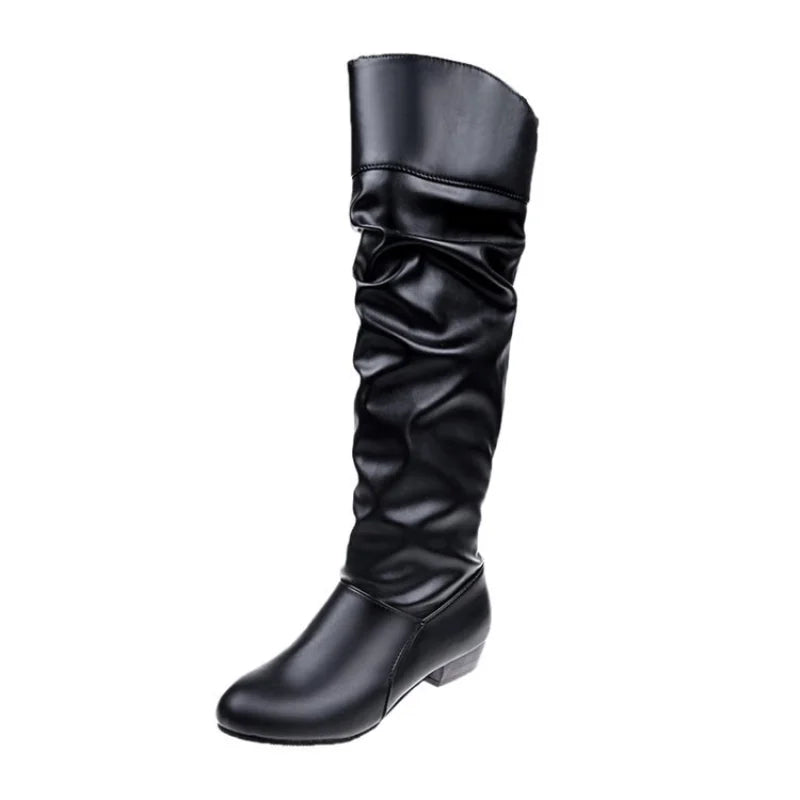 Autumn and Winter New Knee High Boots Women Designer Heel High Black Boots Women's Leather Boots Plus Size 35-43 Botas De Mujer