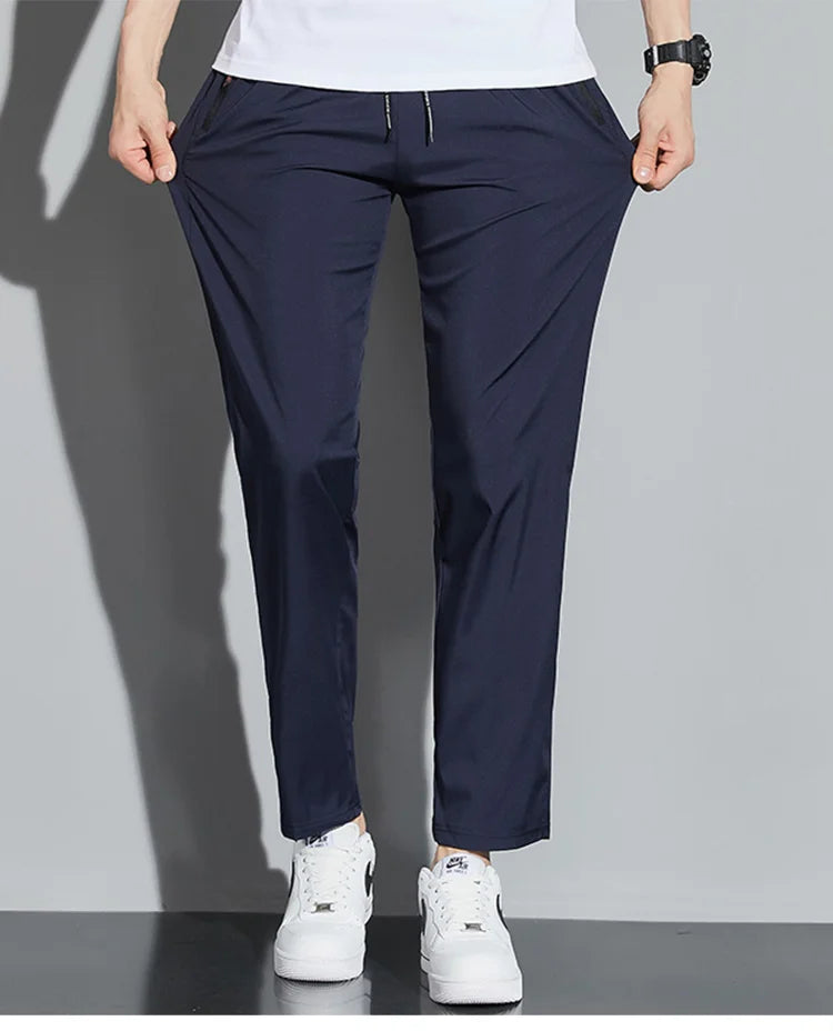 Men's Casual Pants Business Stretch Slim Fit Elastic Waist Jogger Korean Classic Blue Black Gray Male Brand Trousers