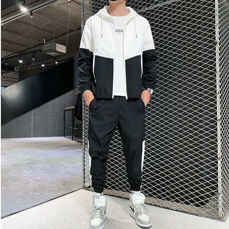 M-6XL New Men's Sportswear Set from Japan South Korea Autumn Casual Wear Men's Hooded Jacket Leg Tied Pants Trendy Casual Suit