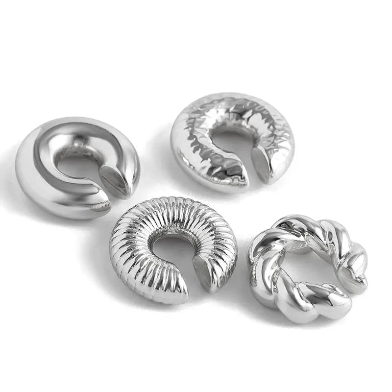 1 Pair Smooth Circle C Shape Clip Earrings For Women Lightweight Without Piercing Cartilage Ear Cuff Gold Silver Color Earrings