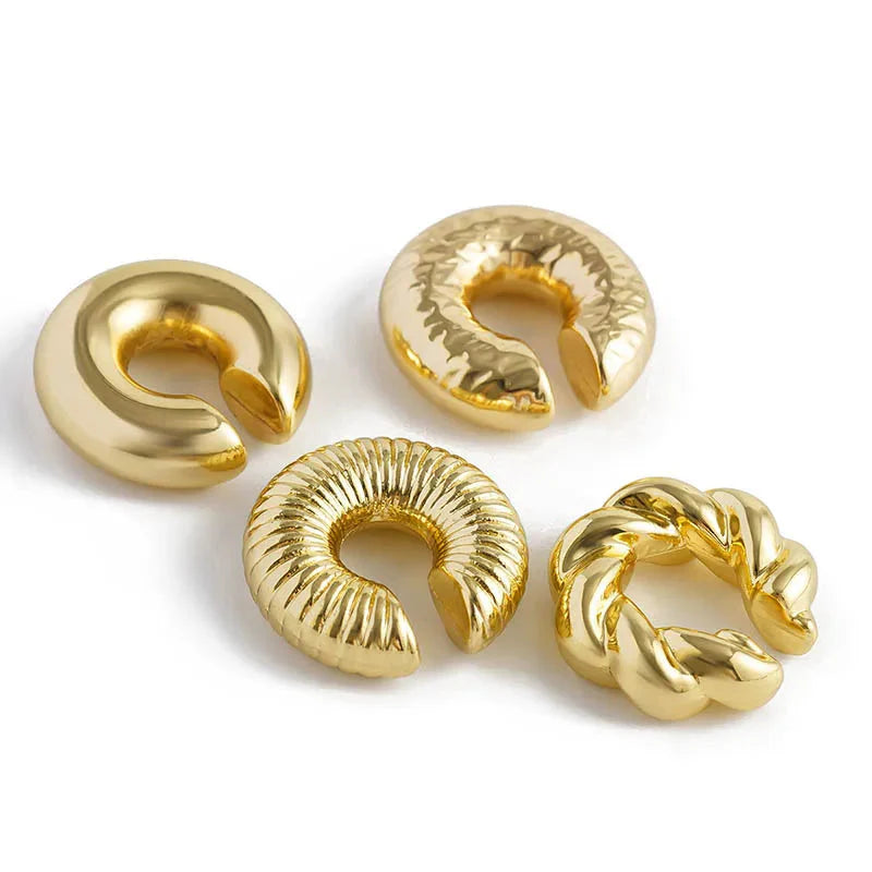 1 Pair Smooth Circle C Shape Clip Earrings For Women Lightweight Without Piercing Cartilage Ear Cuff Gold Silver Color Earrings
